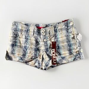 Bongo Blue Surfer Plaid Shorts Juniors Sz 7 Cotton PLD Floral Print Cuffed NWT
